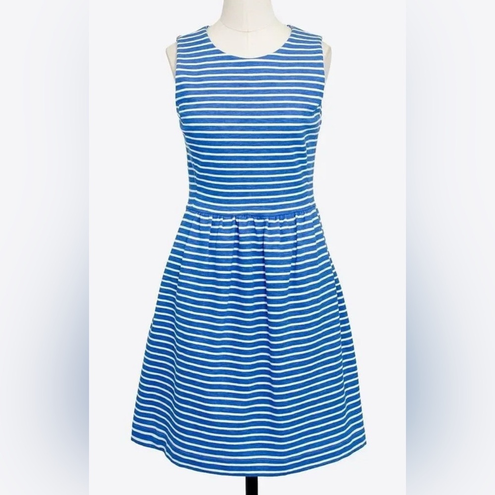 J. CREW FACTORY Striped Pleated Zip Back Ponte Dress in Bright Grotto Stripe - Picture 3 of 9